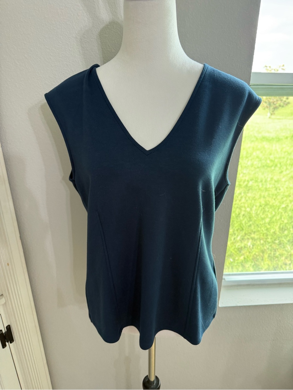 Banana Republic Sleeveless V-Neck Top in Dark Blue